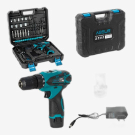 Аккумуляторная дрель 12V с патроном 10мм, набор 24 предмета в кейсе (ASR058)