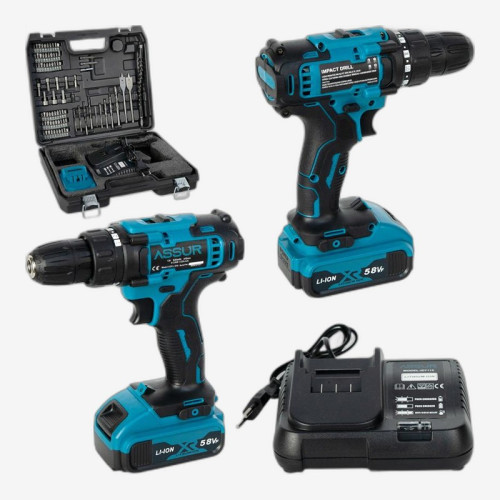 Аккумуляторная дрель 12V с патроном 10мм, набор 32предмета в кейсе (ASR069/068)