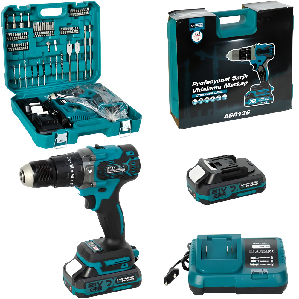 Ударная дрель 21V 13мм бесщёточный с аксессуарами