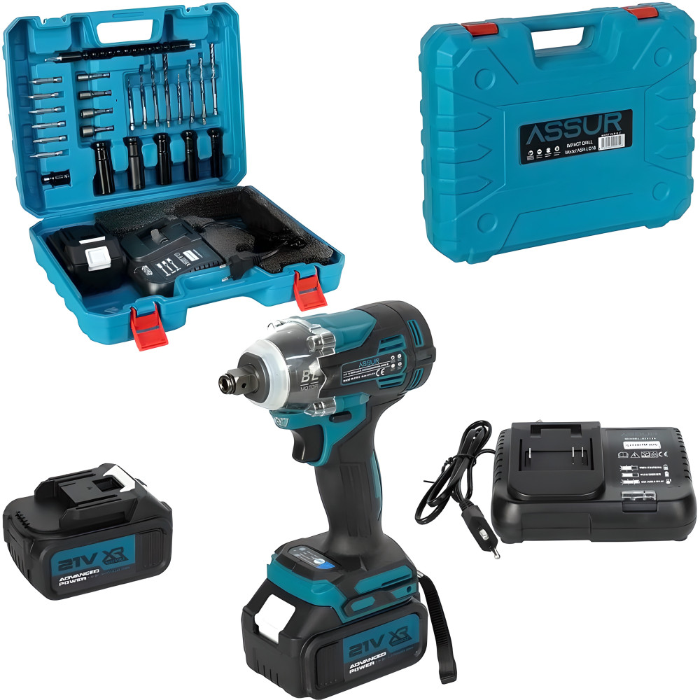 Гайковёрт 21V 300 Н·м 2 аккумулятора 25 предметов в кейсе