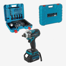 Аккумуляторный бесщеточный гайковерт 21V, 300 Н·м, 2 аккумулятора, набор 25 предметов, в кейсе (ASR054)