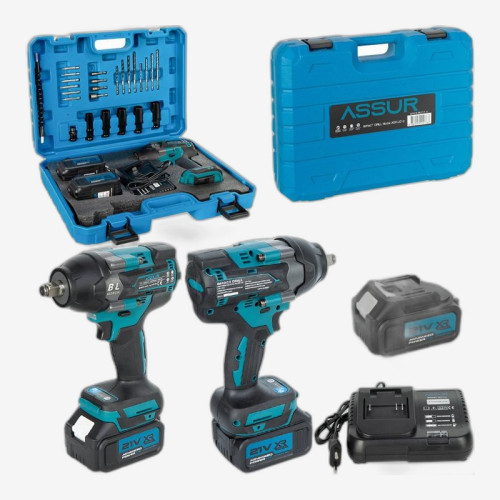 Аккумуляторный бесщеточный гайковерт 21V, 700 Н·м, 2 аккумулятора, набор аксессуаров, в кейсе (ASR076)