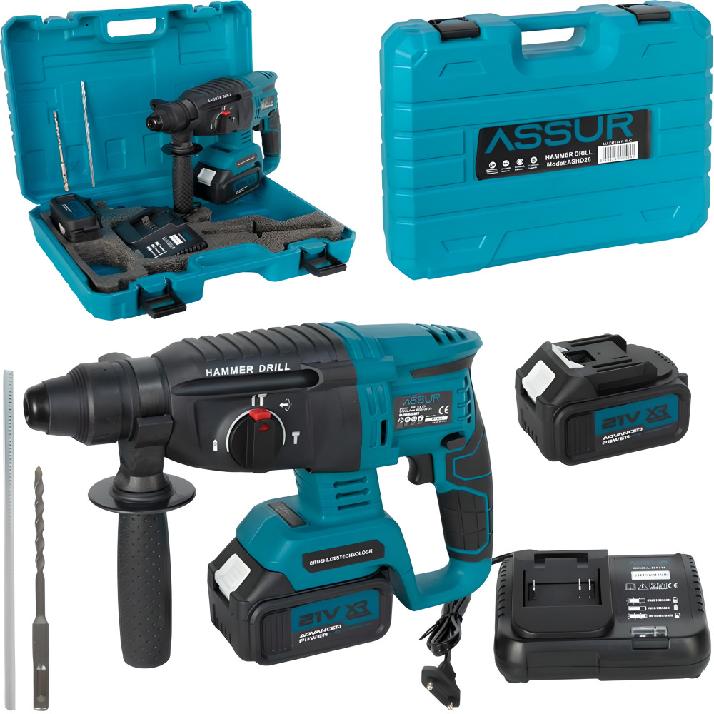 Перфоратор 21V, 3000 мАч, 2 аккумулятора в кейсе с набором аксессуаров