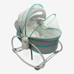 Многофункциональная люлька-качалка 5-в-1 для новорождённых, с вибрацией и капюшоном (Mastela 6037) серо-голубая