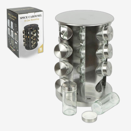 Баночки для спецій 16 шт на обертовій підставці-каруселі 27×19 см