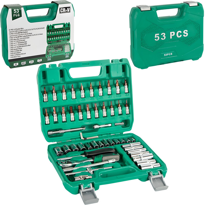 Набор инструментов 53 предмета в кейсе, торцевые головки и биты