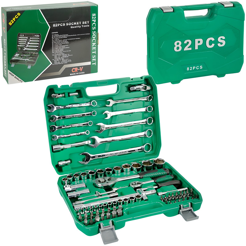 Набор инструментов 82 предмета в кейсе с трещоткой