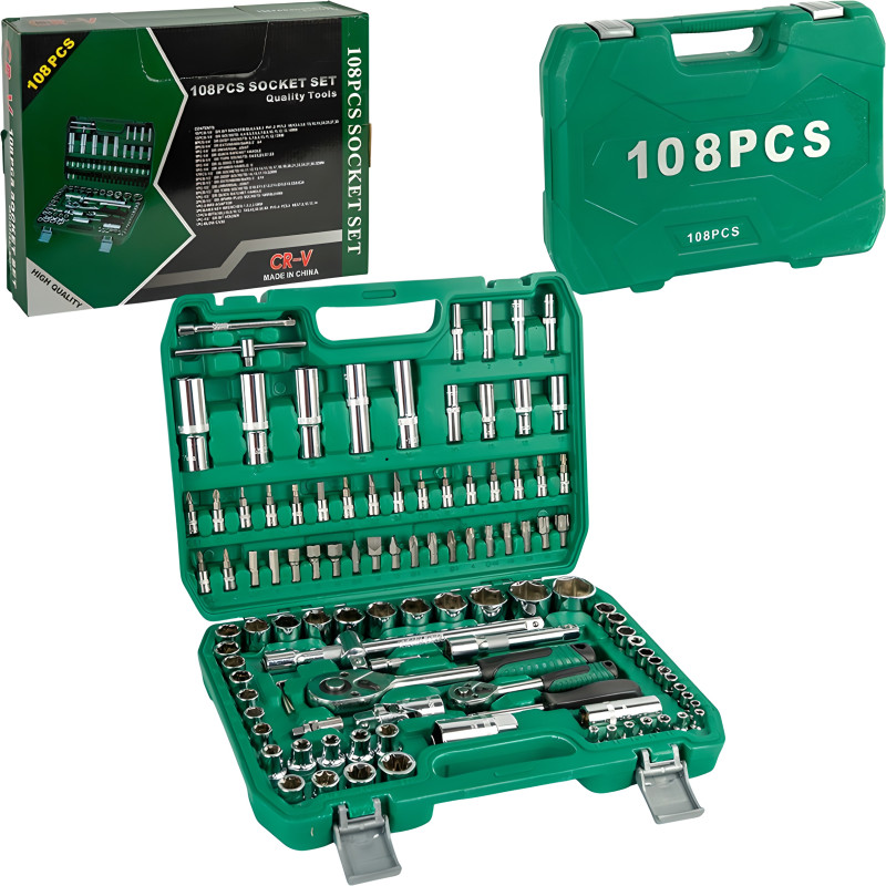 Набор инструментов 108 предметов в кейсе с торцевыми головками