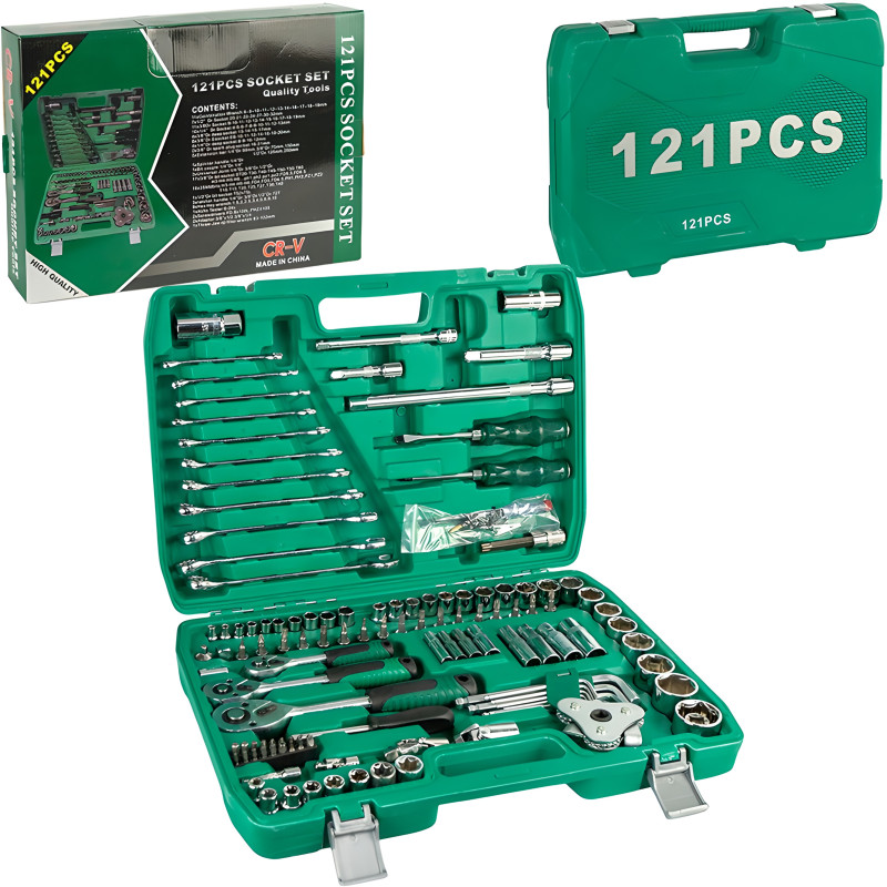 Набор инструментов 121 предмет в кейсе с трещотками