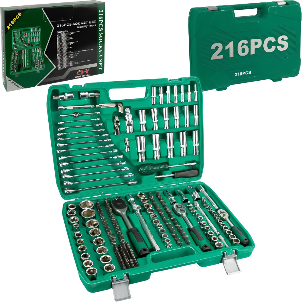 Набір інструментів 216 предметів у зеленому кейсі