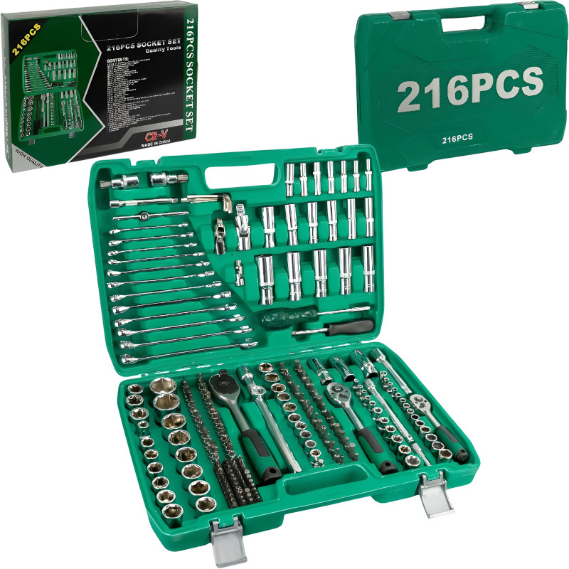 Набор инструментов 216 предметов в зеленом кейсе