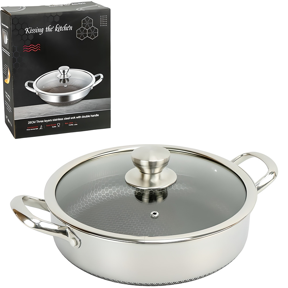 Сковорода-сотейник нержавіюча зі стільниками з кришкою