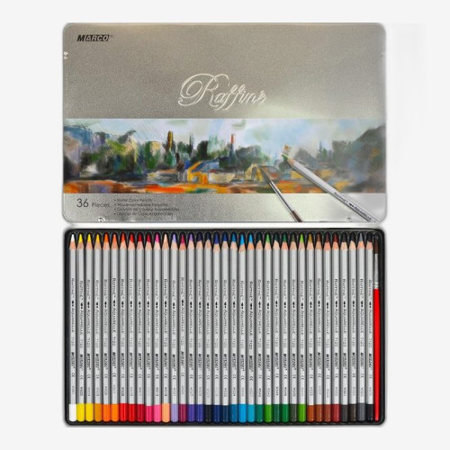 Акварельні олівці Marco Raffine у металевій коробці, 36 кольорів