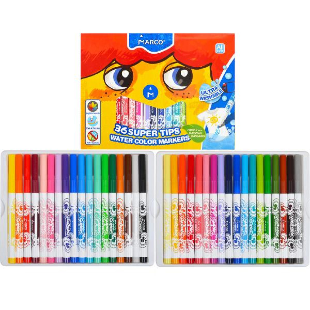 Фломастеры MARCO 36 цветов с водными чернилами