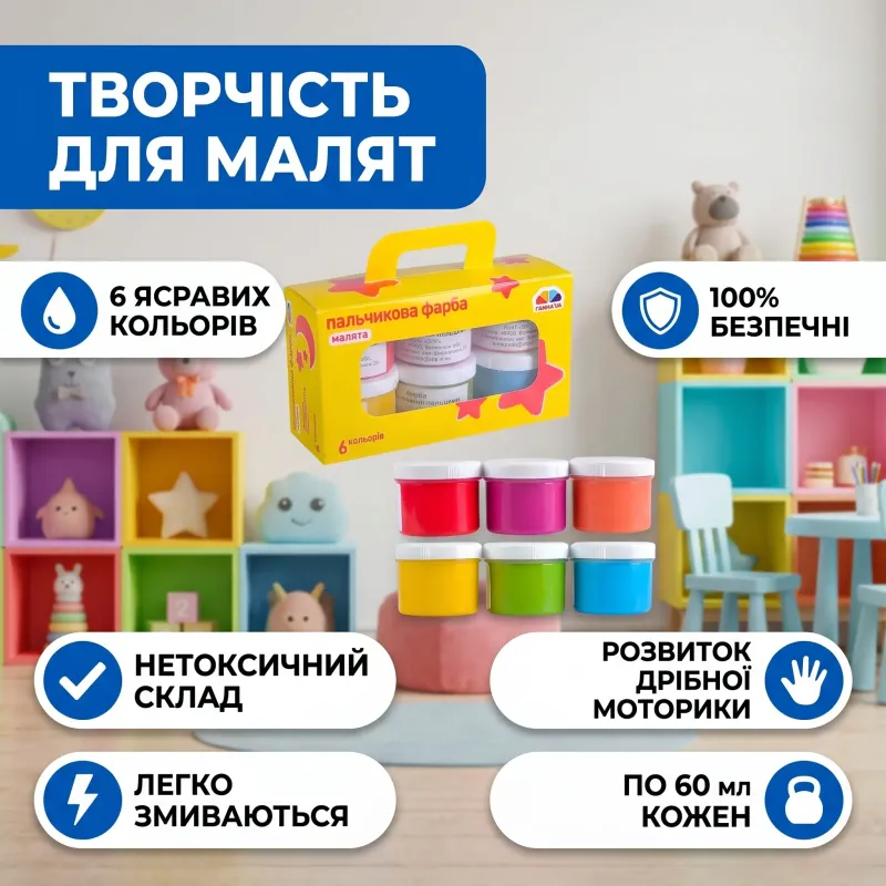 Краски пальчиковые 6 цветов Малята 60 мл