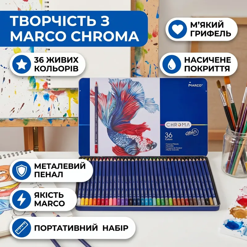 Карандаши Marco Chroma 36 шт металлический пенал