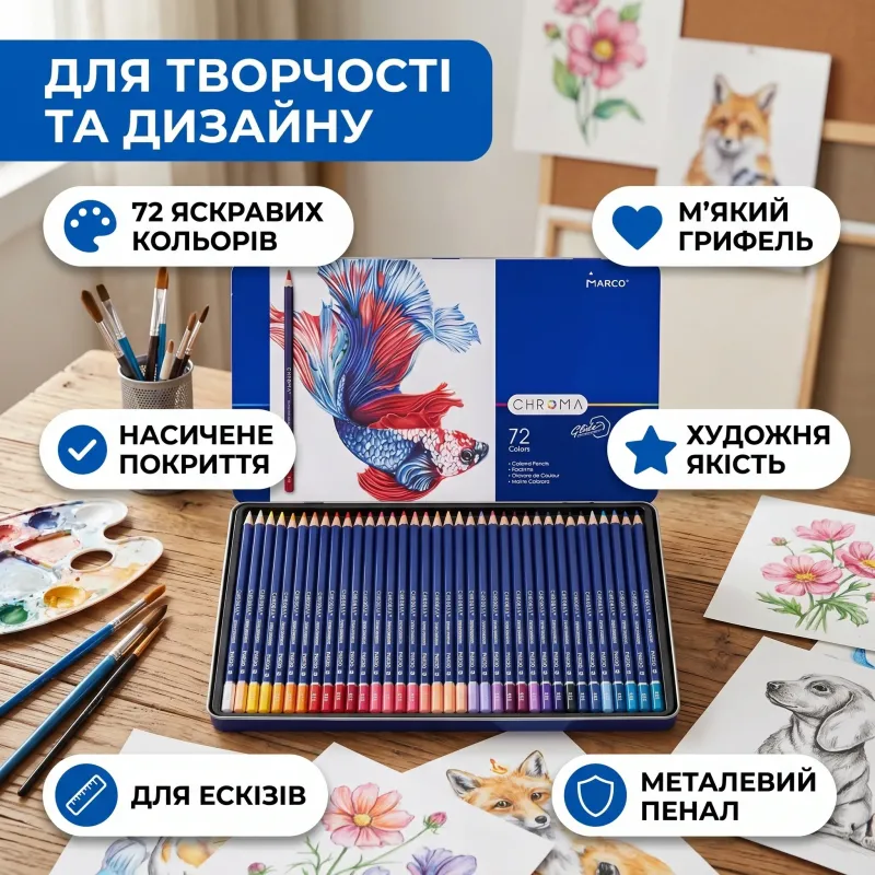 Карандаши Marco Chroma 72 шт металлический пенал
