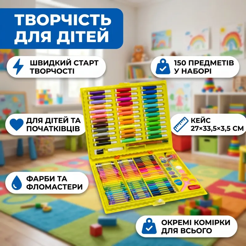 Художній набір для малювання, 150 предметів у кейсі