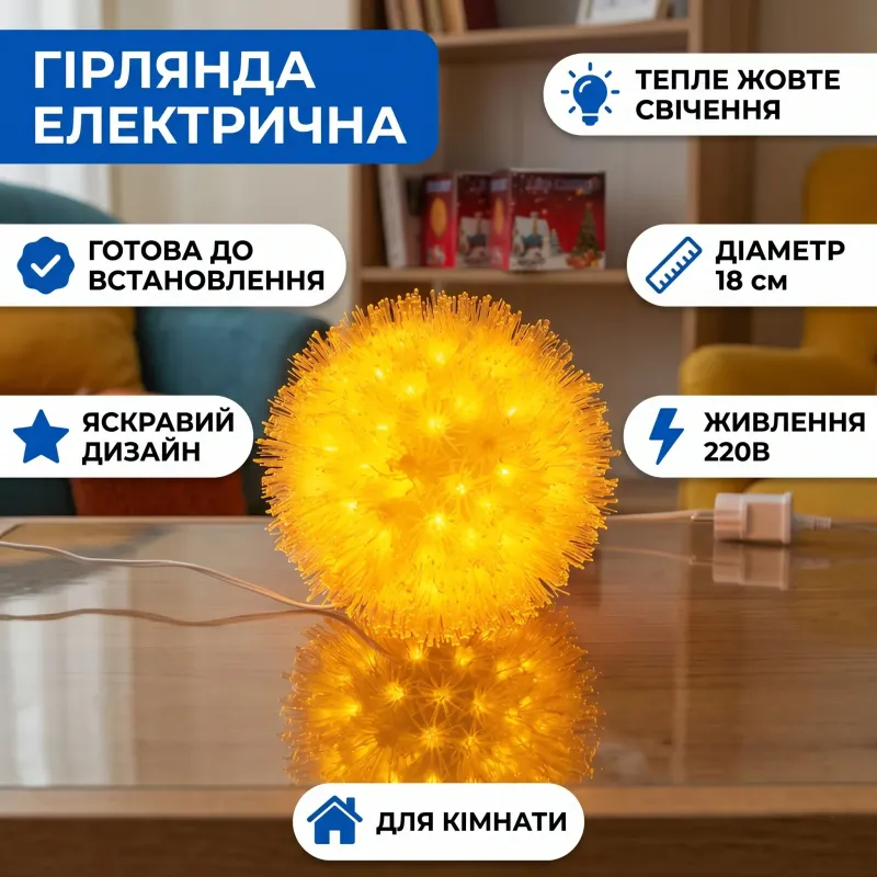 Гірлянда електрична велика куля жовта D18 см