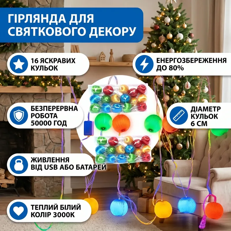 Гирлянда LED LED тёплная для праздничного декора