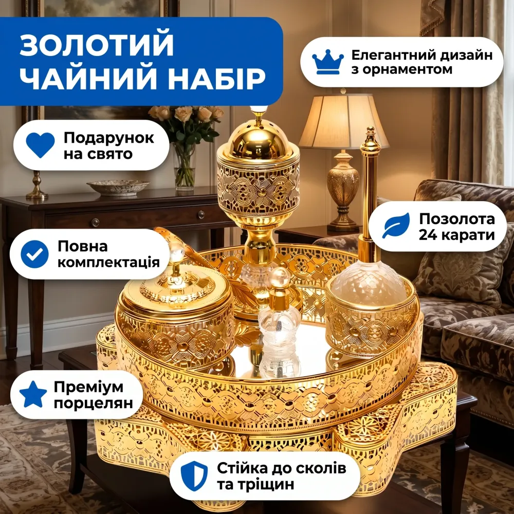 Набір для чаювання золотий з позолотою