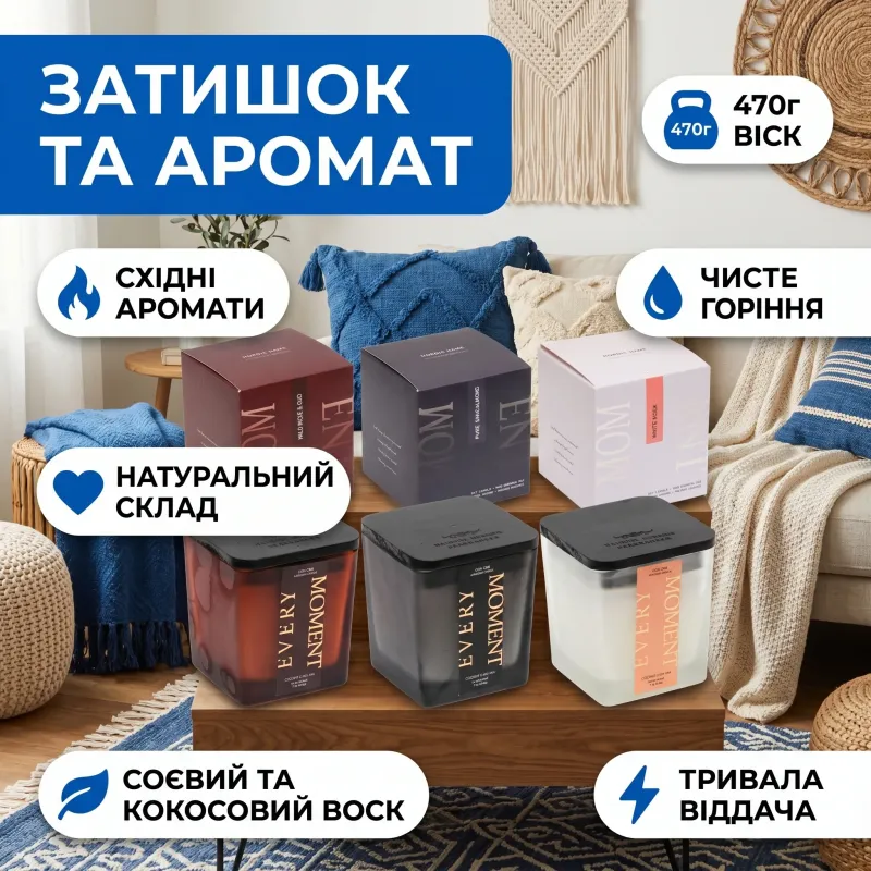 Свічка ароматична 470г Nordic Home у склянці 8×6×6см