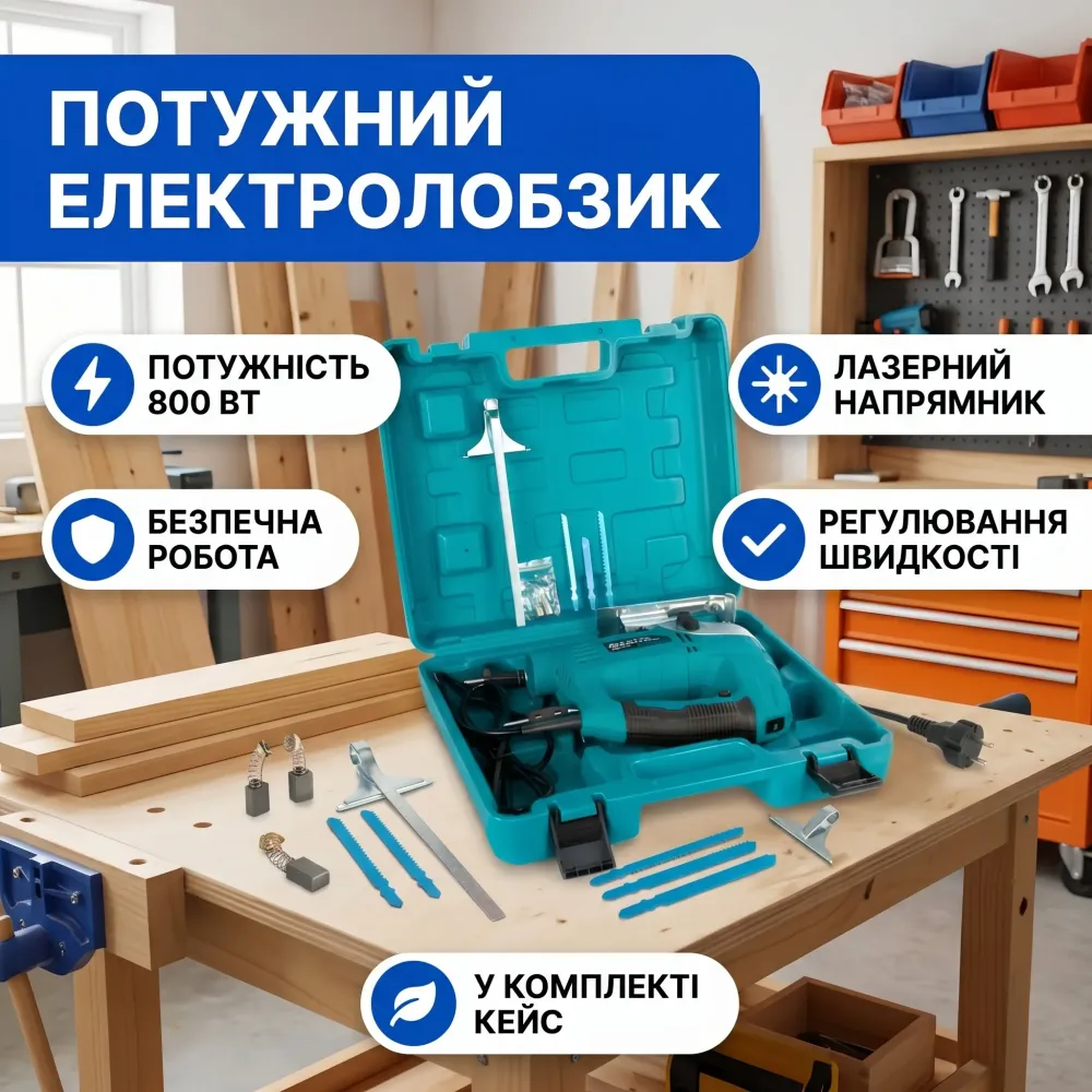 Электрический лобзик 800 Вт в кейсе для строительных и садовых работ