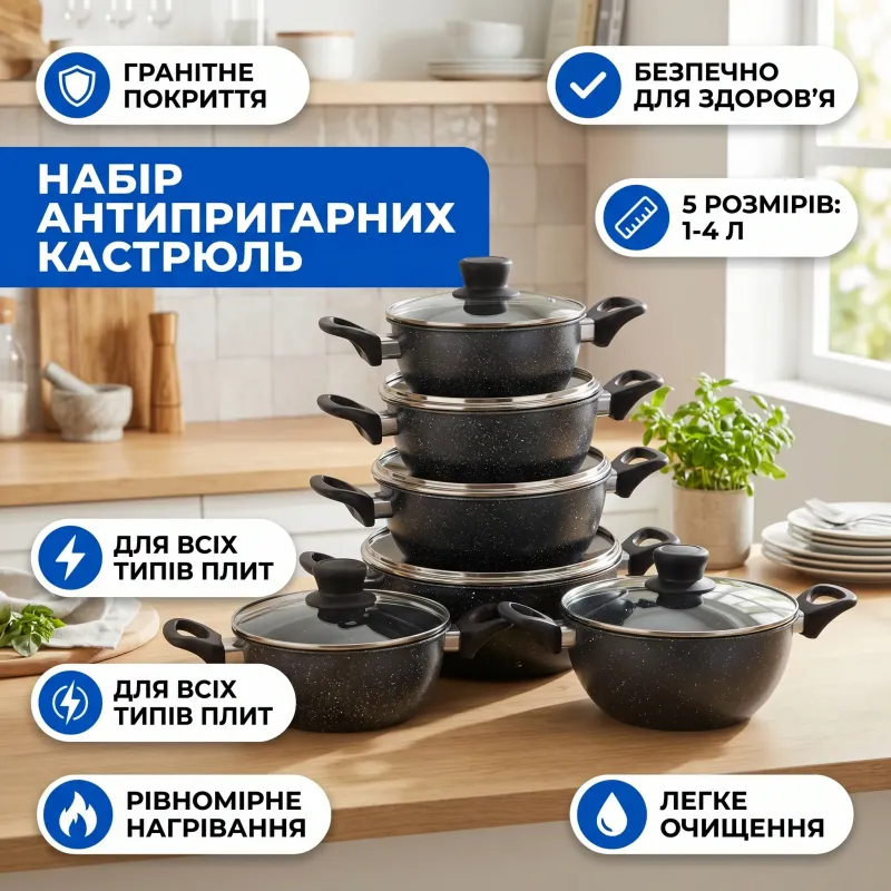 Набор кастрюль антипригарные 5 шт с крышками