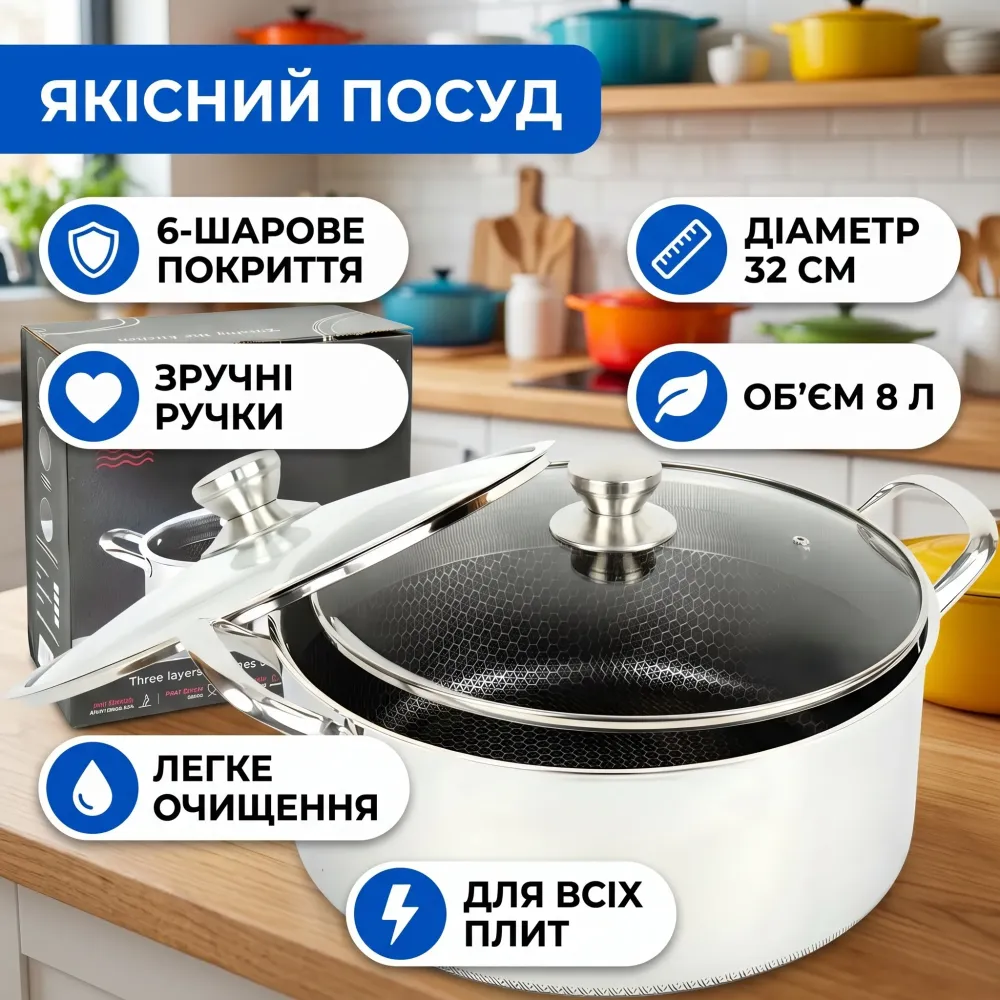 Каструля Ø 32 см з антипригарним покриттям якісний для щоденного приготування