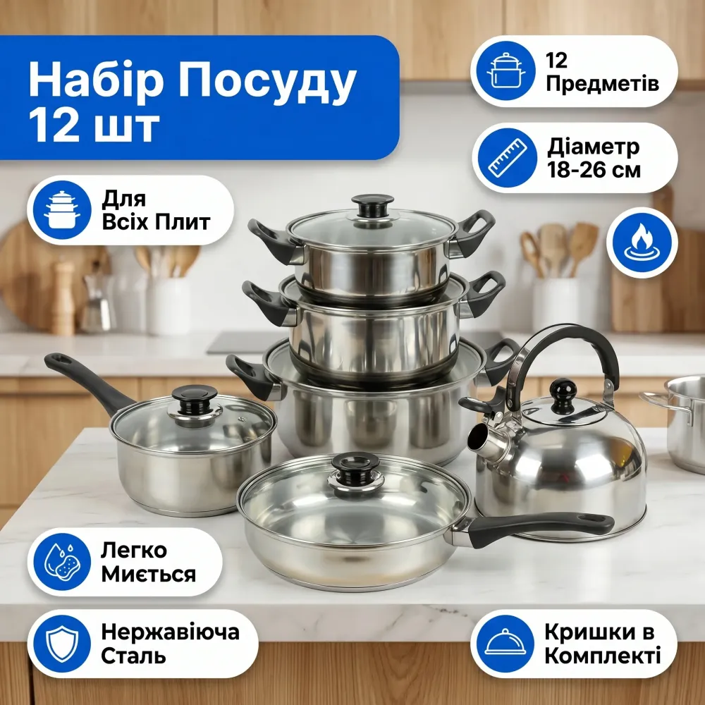 Набор кухонной посуды 12 шт (6 посудин + 6 кришок) пр.
