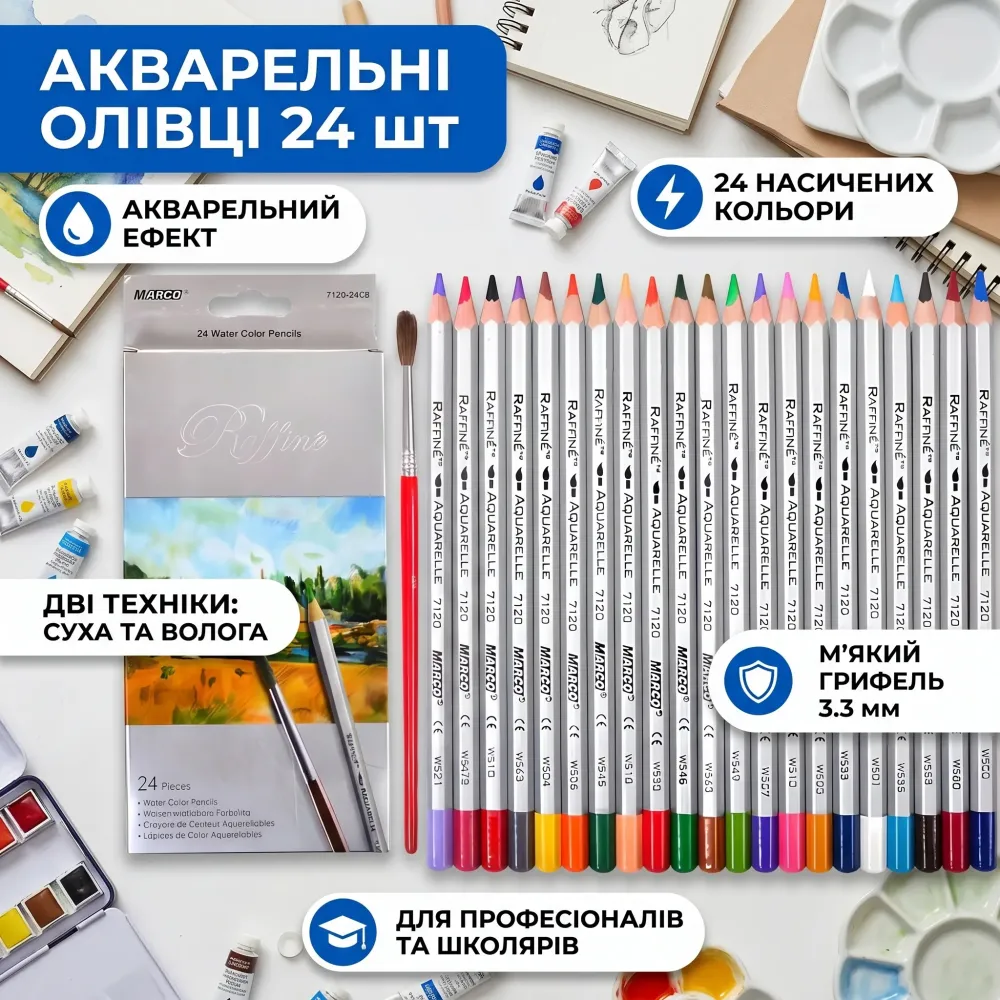 Карандаши Marco Raffine акварельные 24 шт